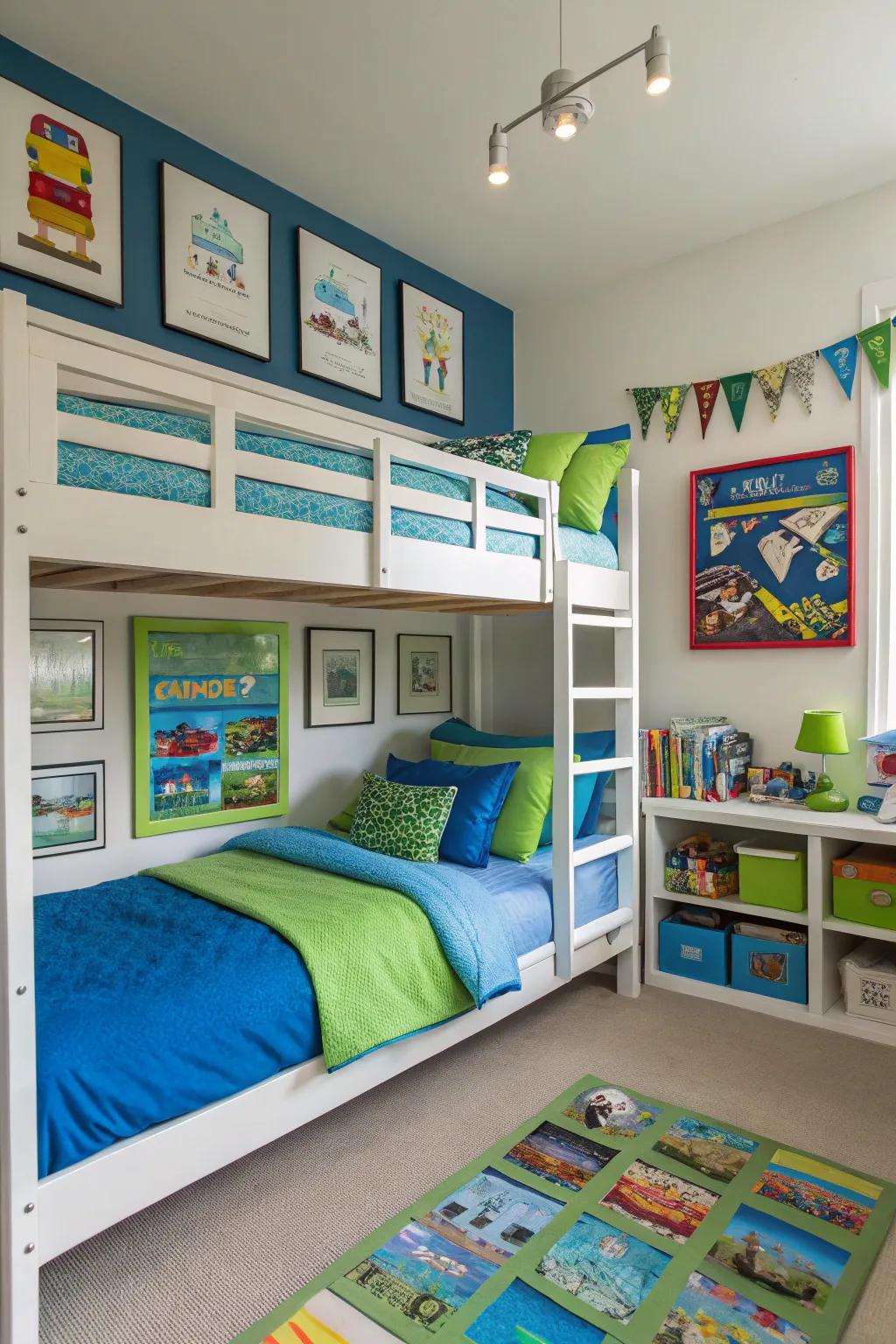 Robust colors compose a vivacious and engaging boys' chamber.