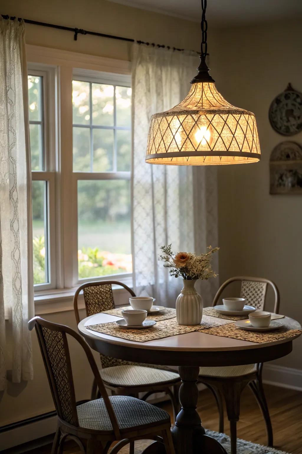 A hanging light adds warmth and charm to your breakfast nook.