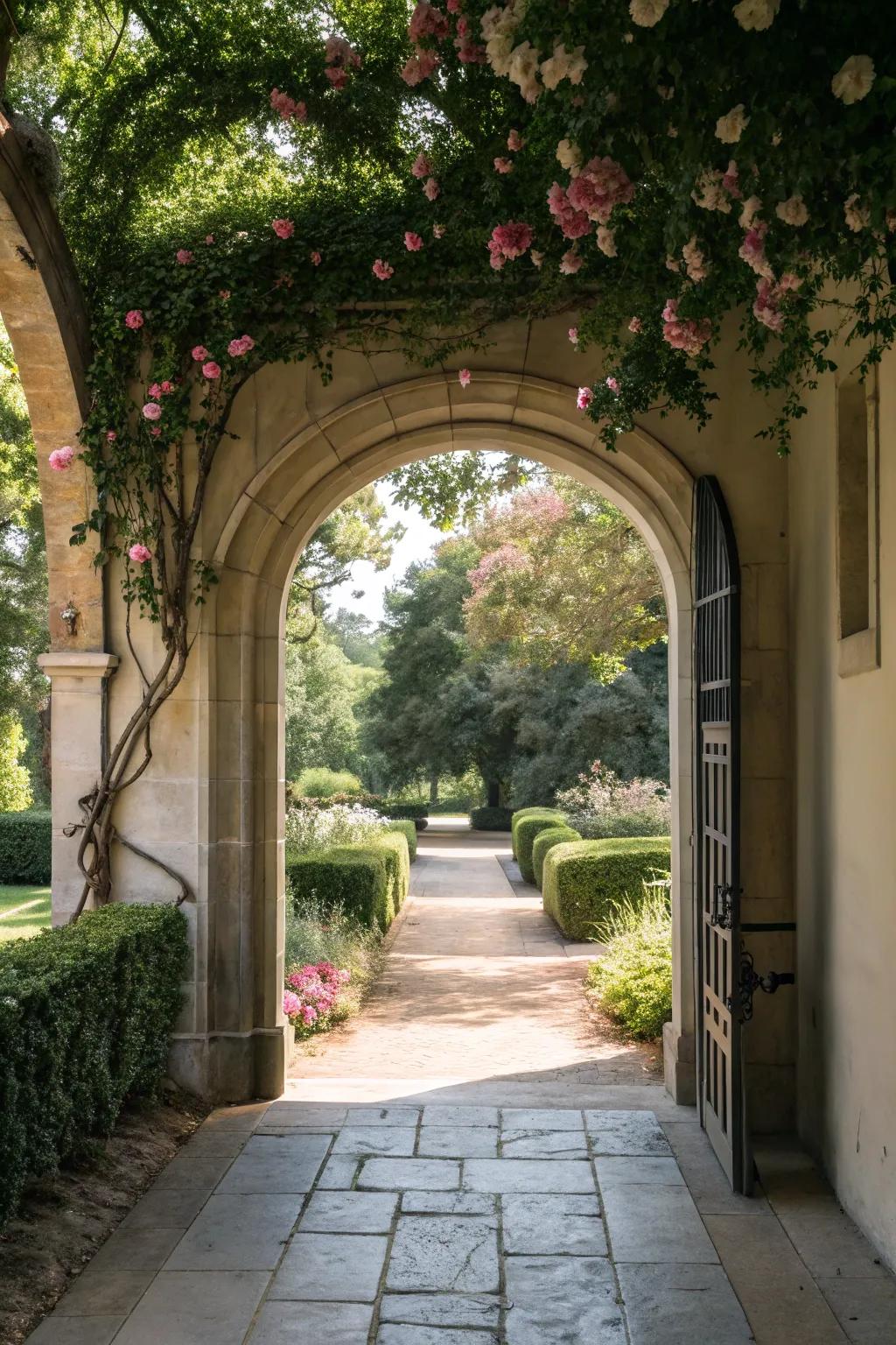An exquisite vaulted gateway that enriches the breezeway's allure.
