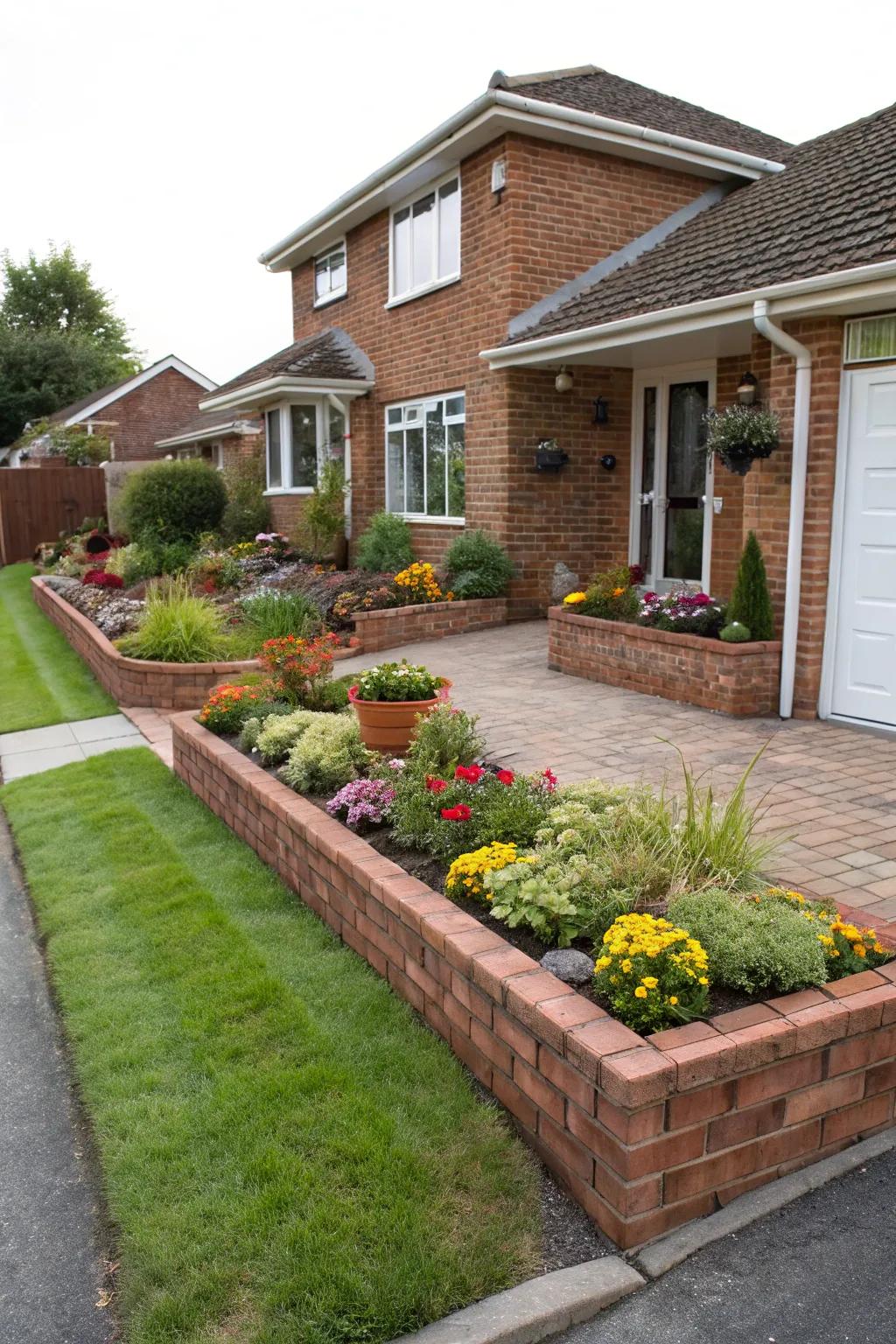 Elevate your curb's allure with forecourt brick flora containers.