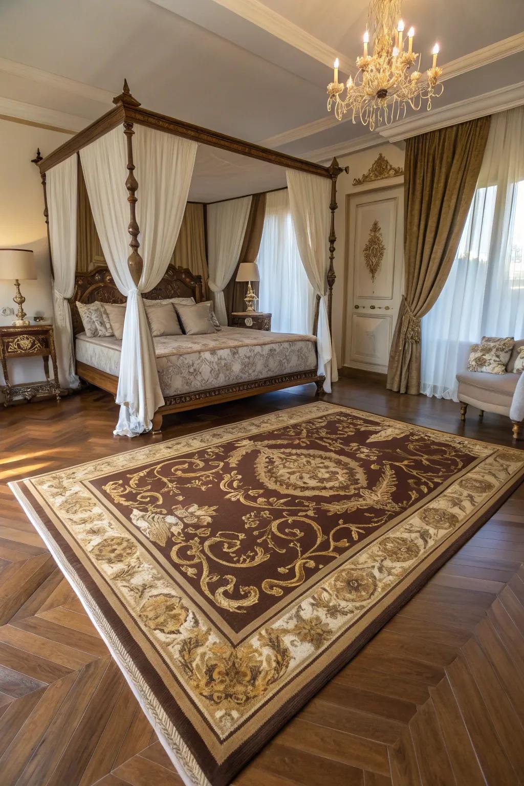 An intricate floor covering brings a room together with style.