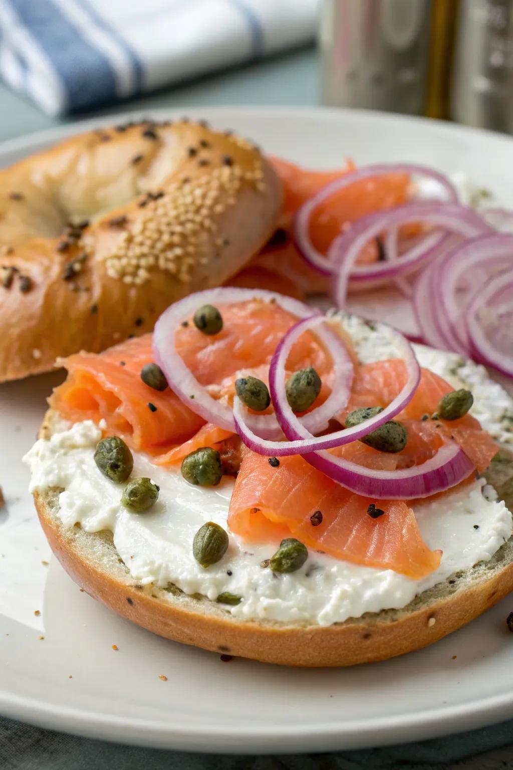 An exquisite bagel and smoked salmon arrangement for a timeless touch.