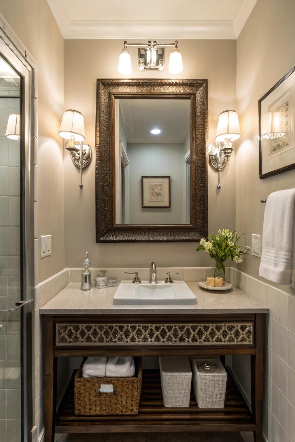 Mirrors and lighting contribute sophisticated allure to any bathroom.