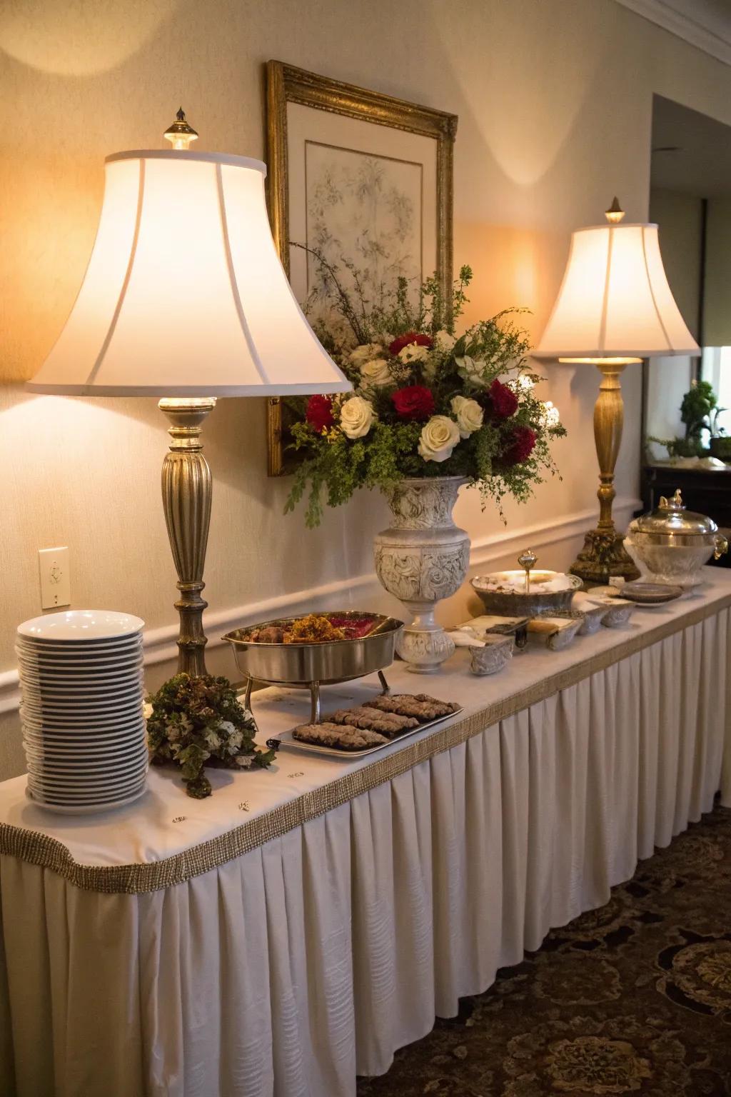 Symmetrical lamps evoke a sense of sophistication and comfort.