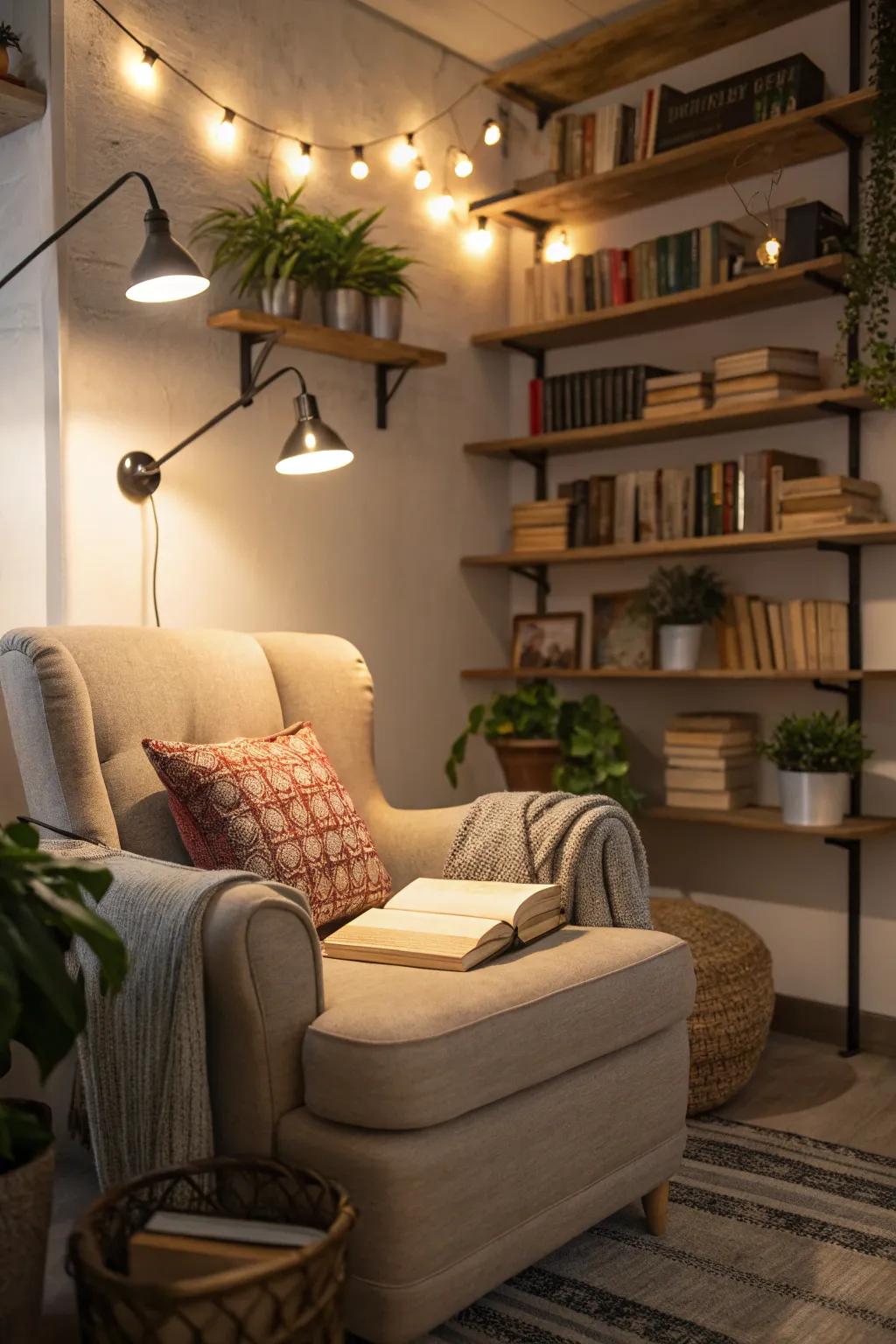 Transform any space into a snug reading alcove using wiring lighting.