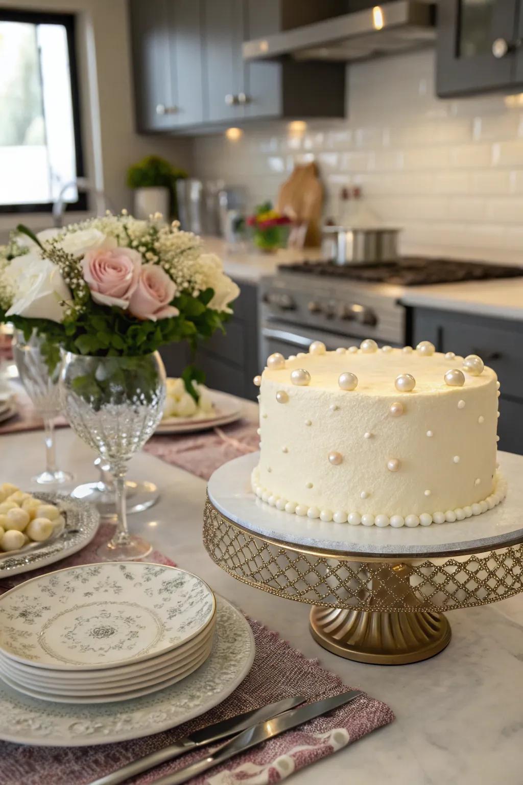 Glamorous sweet drops adding shimmer to a buttercream dessert