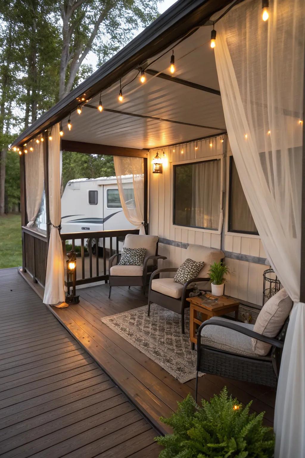 Savor bug-free relaxation on a protected-in deck.