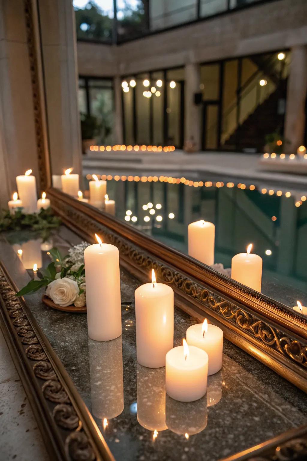 Flames set on a looking glass for a magnified light effect.