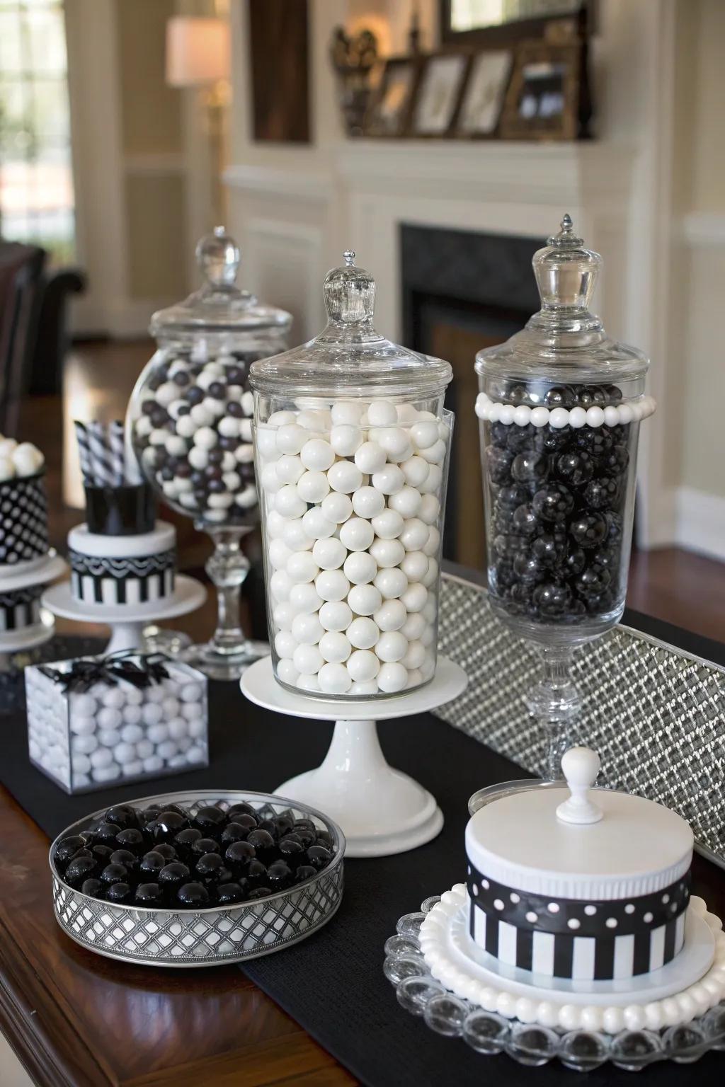 Sophisticated black and white candy table.