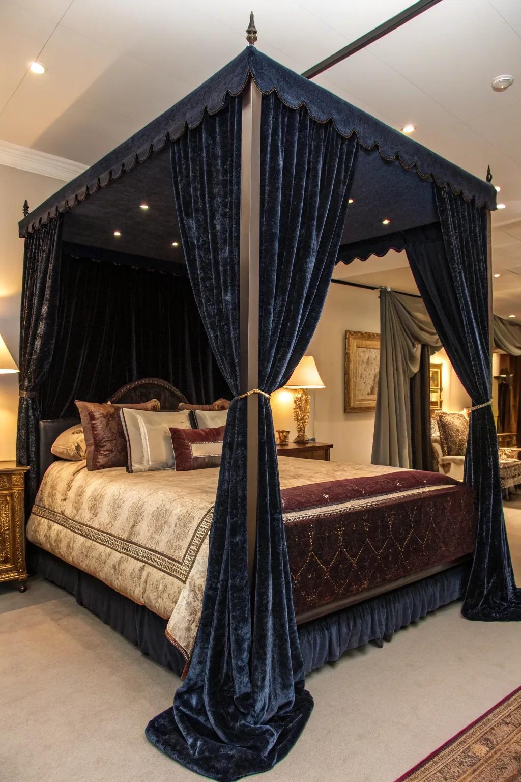 Weighty textiles inject opulence and grandeur.