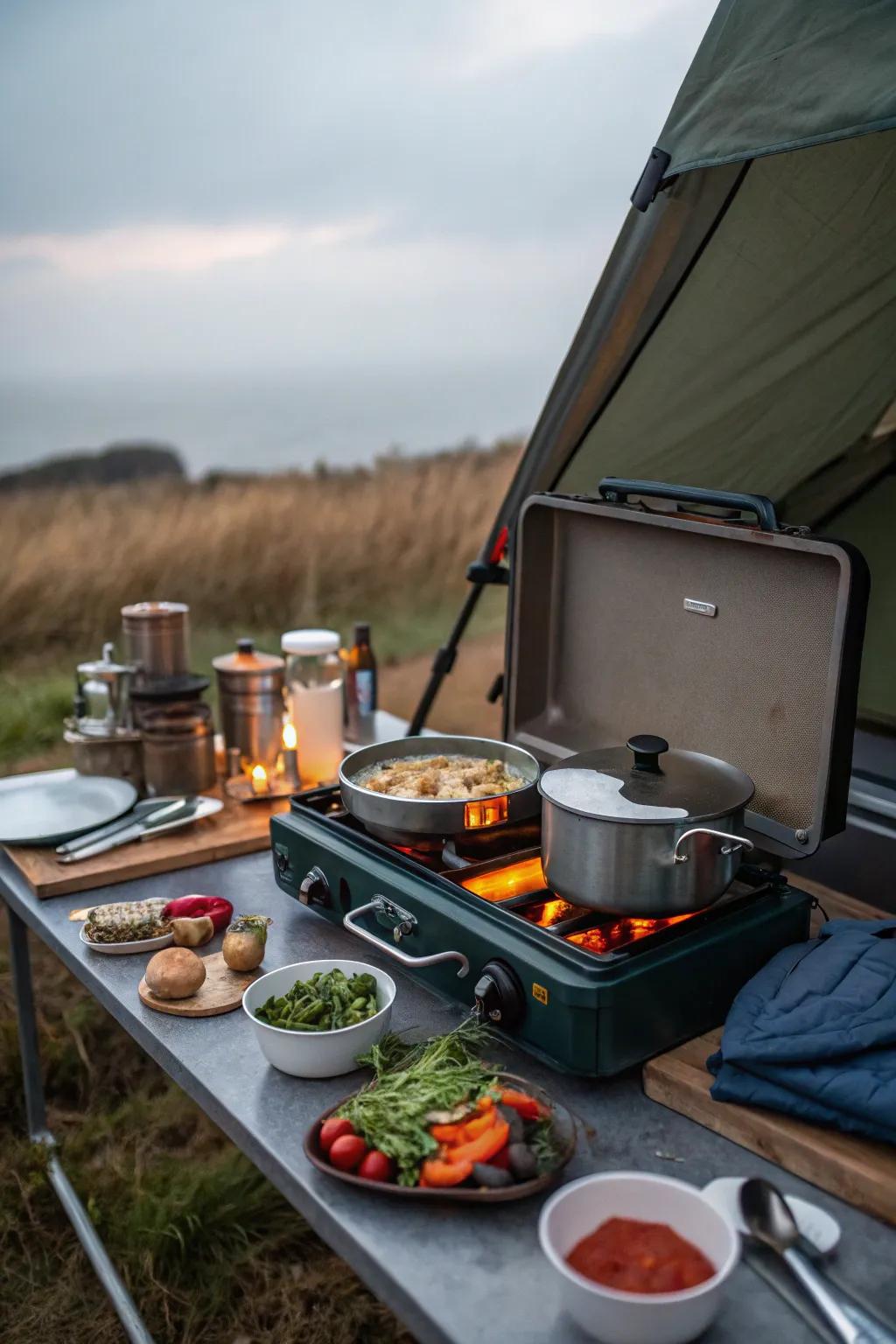 Prepare scrumptious meals anywhere using a portable camping stove.
