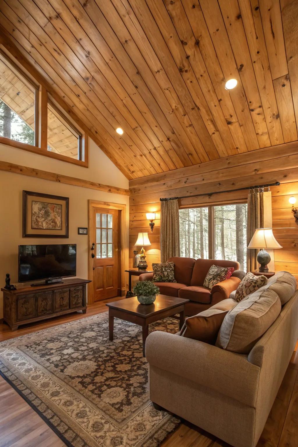 Any living area is made more inviting and natural with wood paneling.