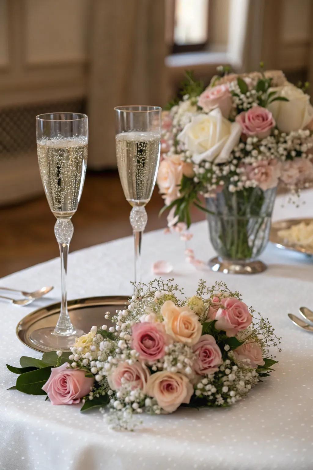 Floral accents introduce a refreshing element to your champagne toast.