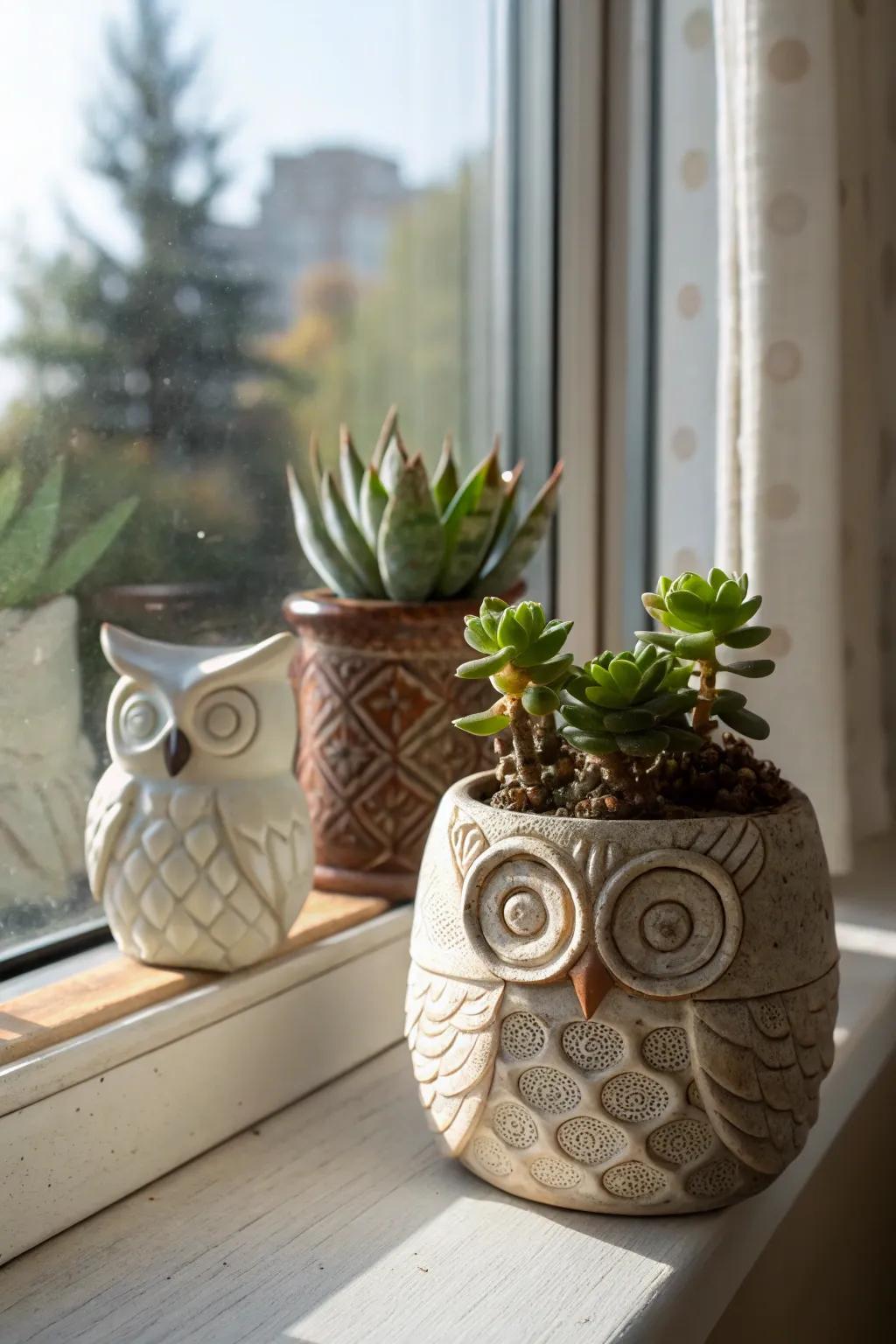 Whimsical bird planters enliven your plant display.
