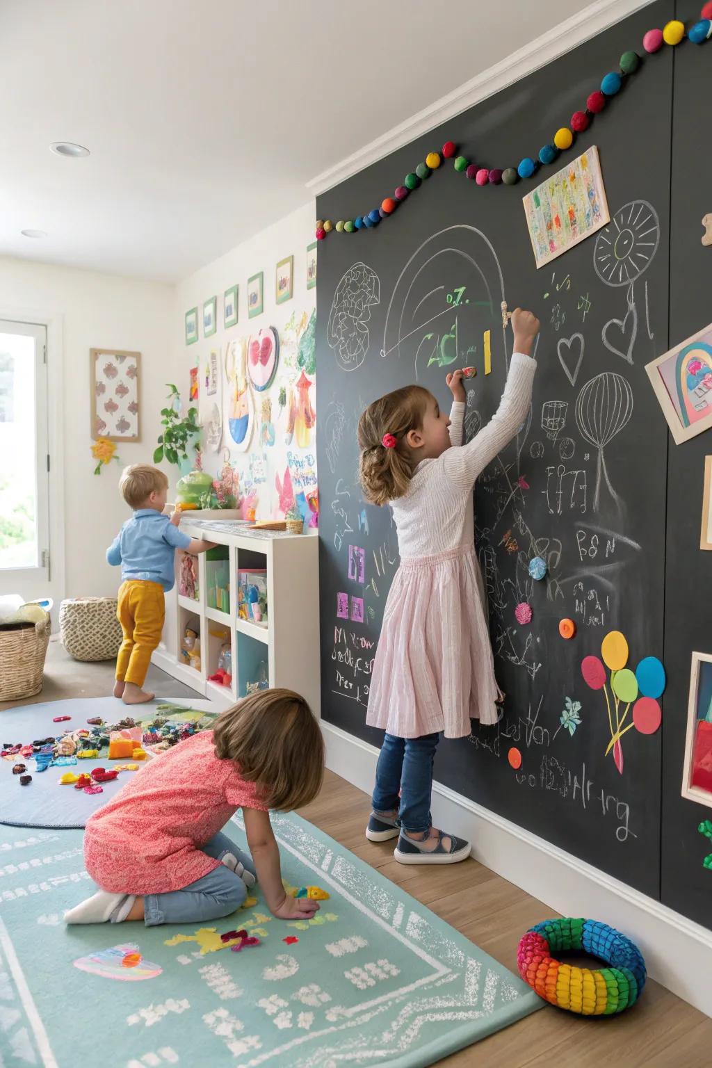 A magnetic chalkboard wall offers double the excitement.