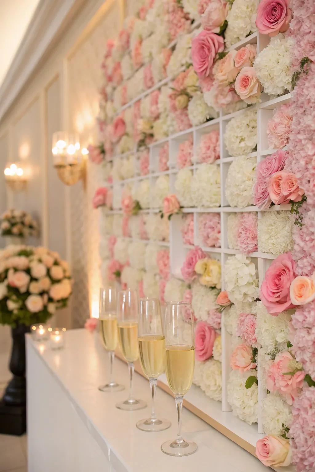 A floral sparkling beverage display that adds a romantic touch.