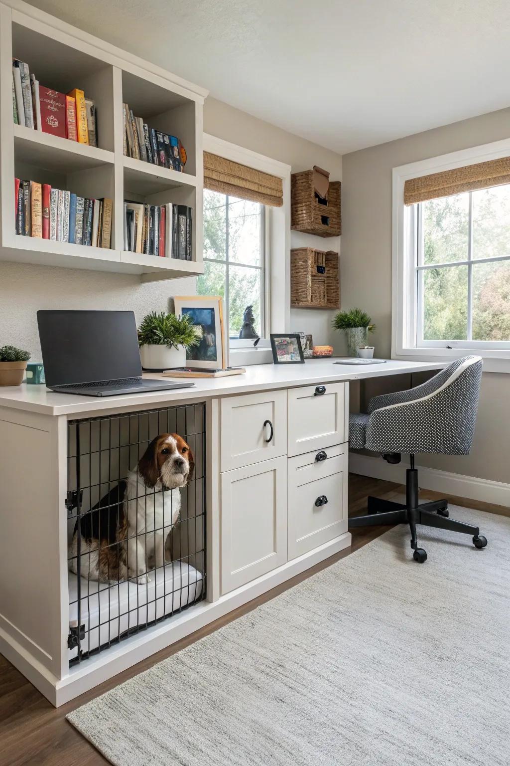 Integrate a kennel into your furniture for a seamless look.
