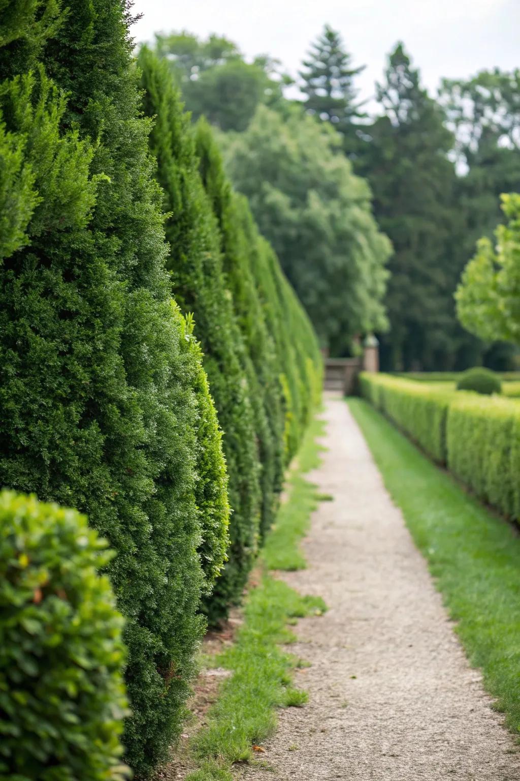 Year-round greenery gives continuous privacy and lushness.