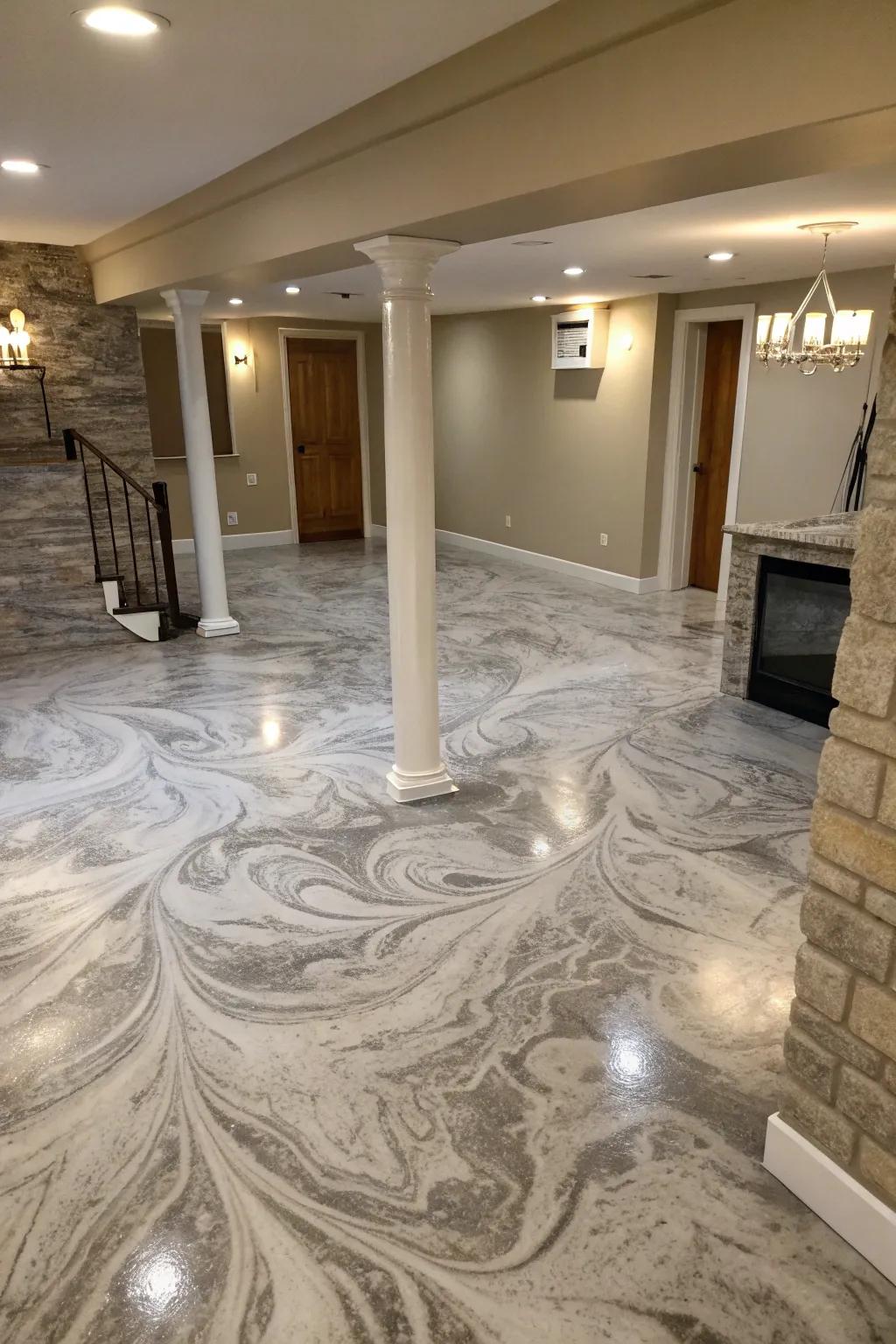 Stained concrete adds a creative touch to your basement flooring.