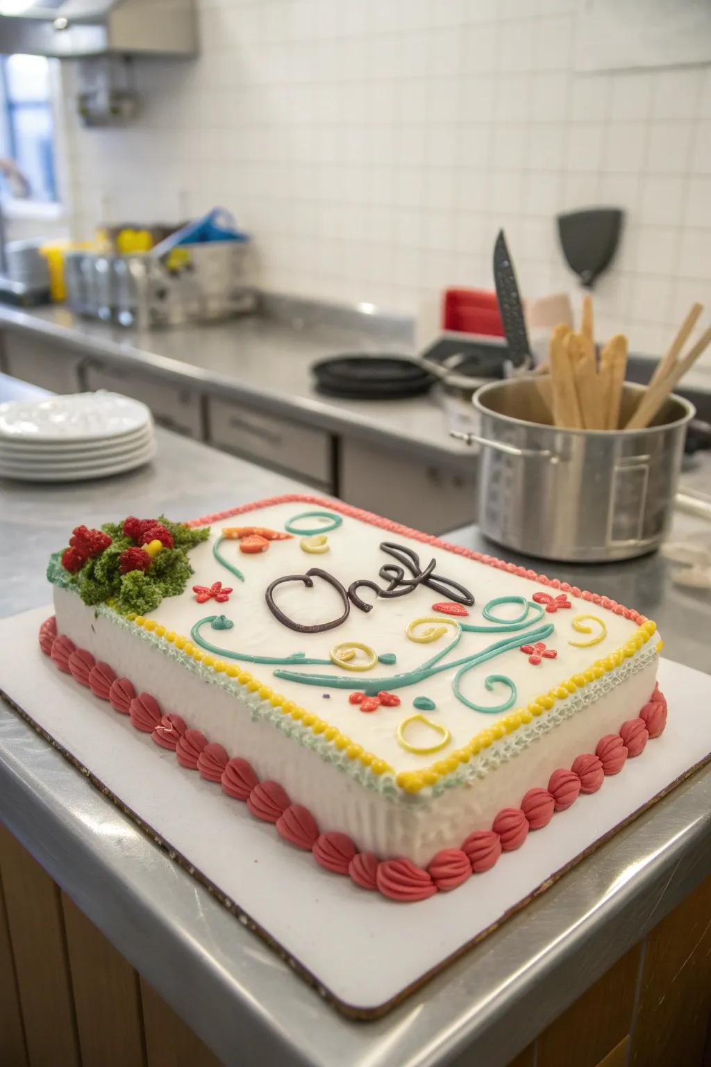 A cake showcasing a personalized message, ideal for any aspiring chef.