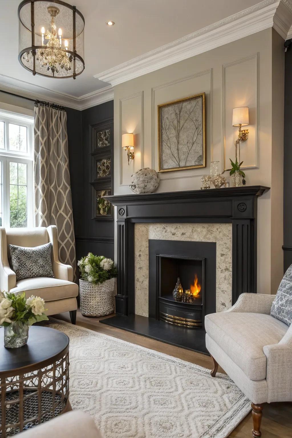 A contrasting hearth introduces dimension and charm to this stylish chimney design.