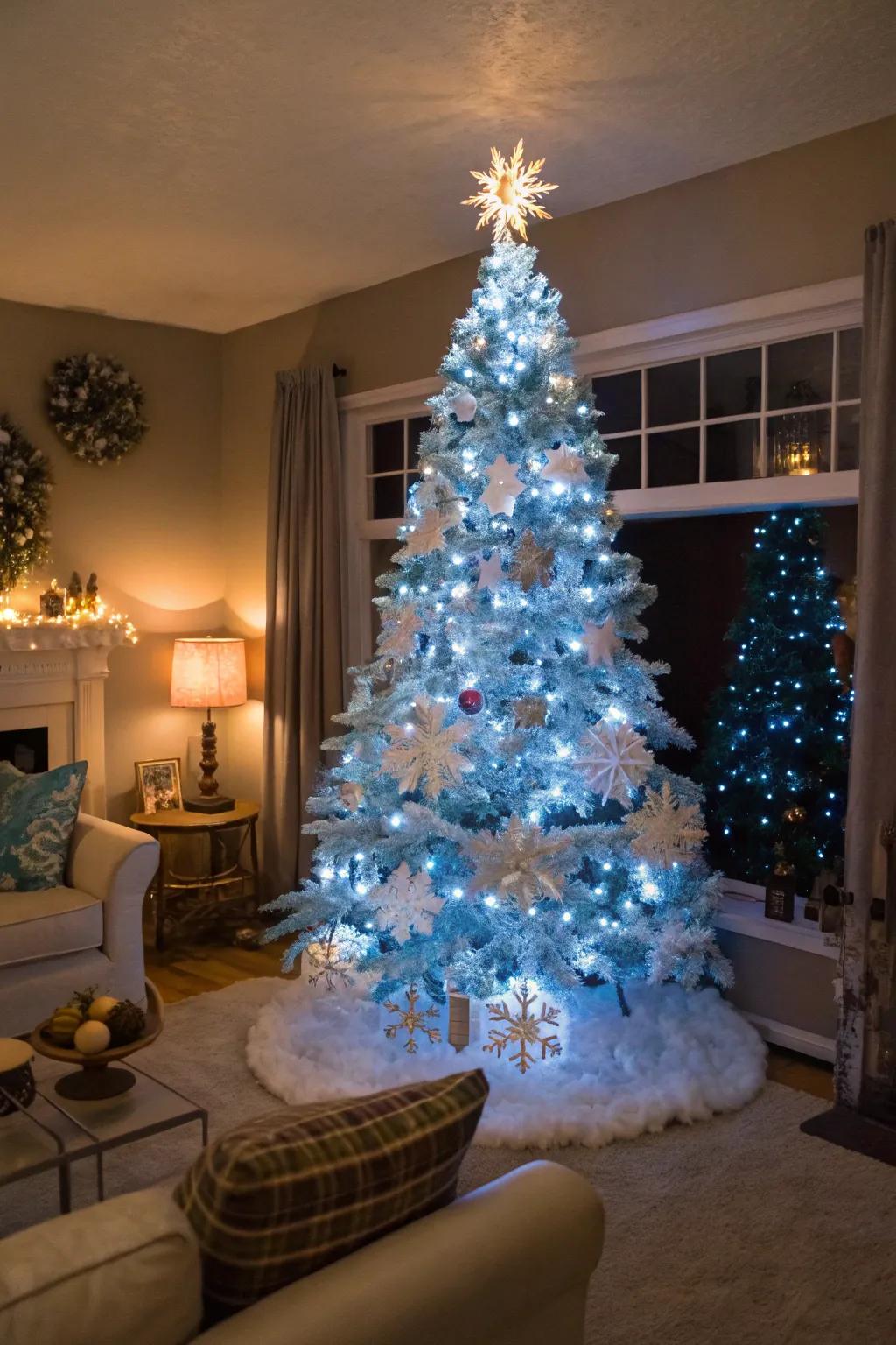 A peaceful winter wonderland featuring frigid azure and pristine decor.