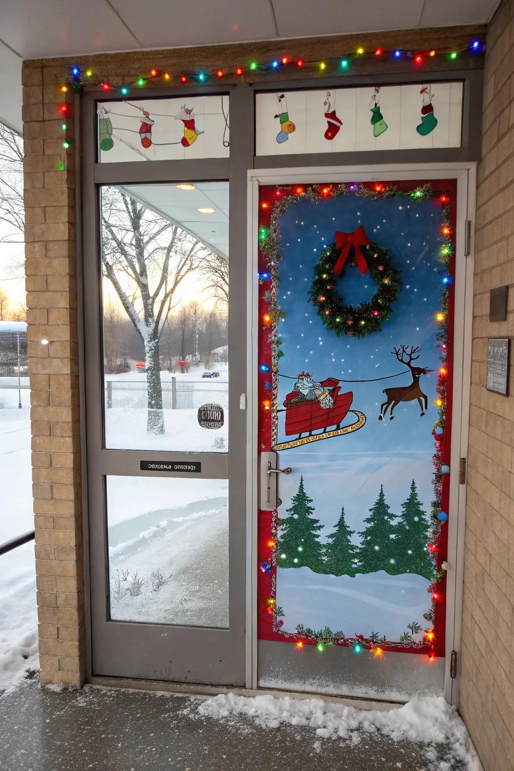 Santa's conveyance and reindeer hasten across this jubilant portal.