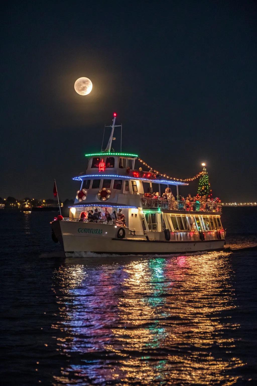 The Yuletide Cruiser at sea, bestowing joy upon all who behold it.