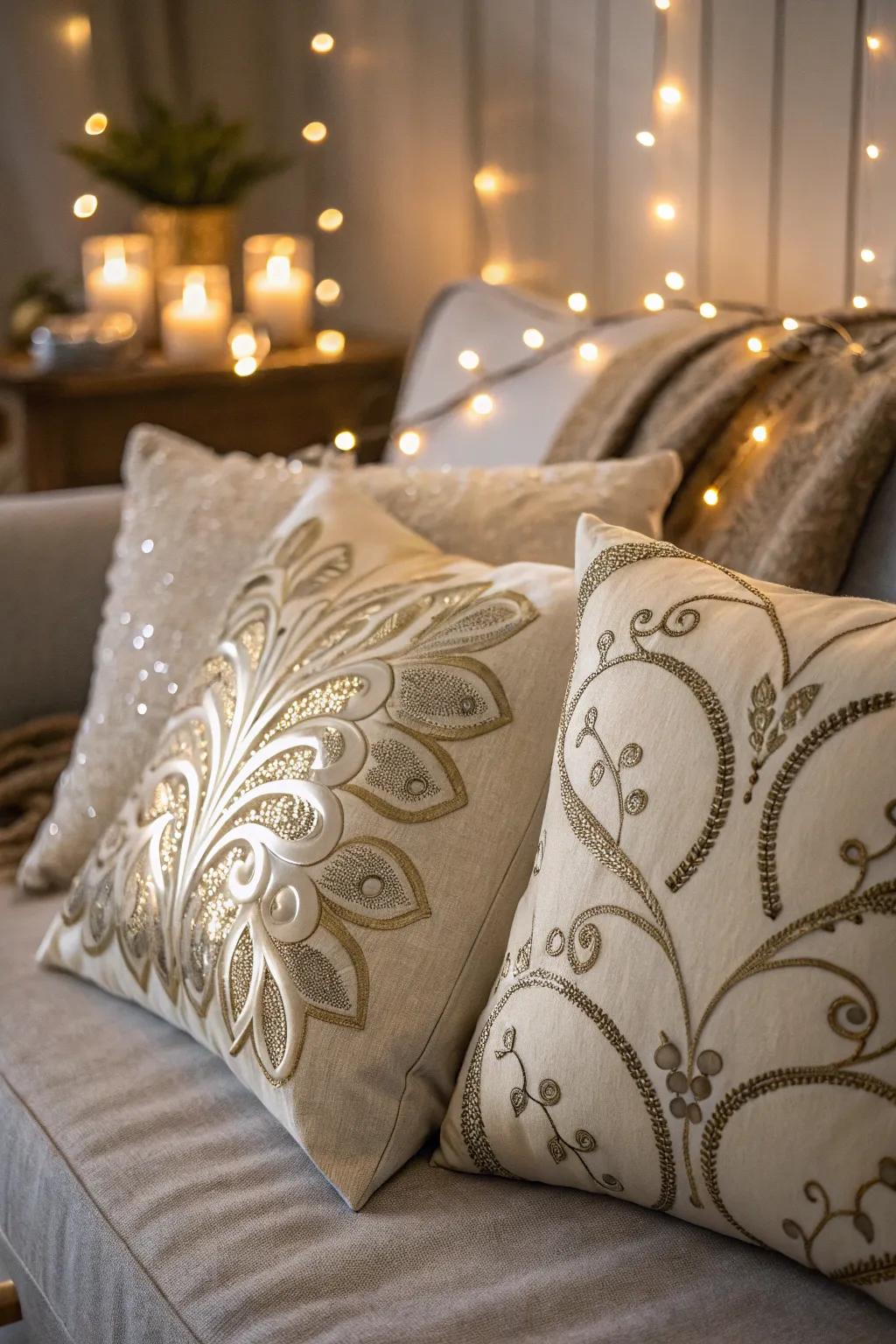 Subtle pillows accentuated by a hint of sparkle, culminating in a graceful holiday visage.