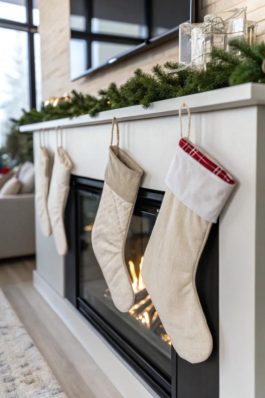 Minimalist stockings offer a chic and understated holiday look.