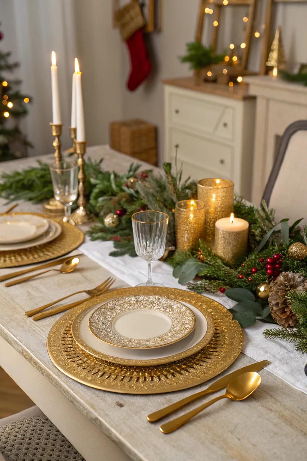 Golden highlights introduce sophistication to the Christmas banquet.