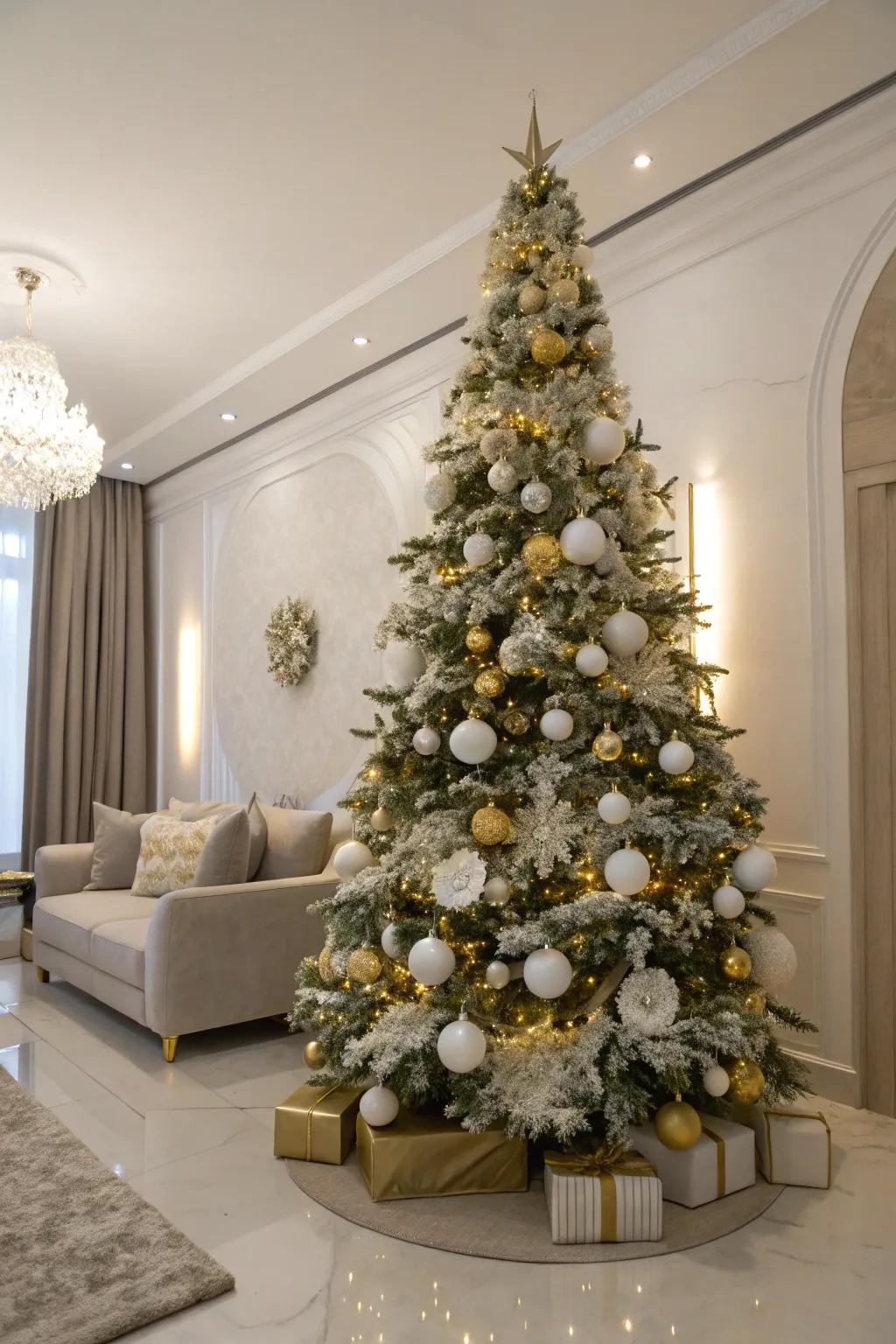 A sophisticated ivory and gilded Christmas tree.