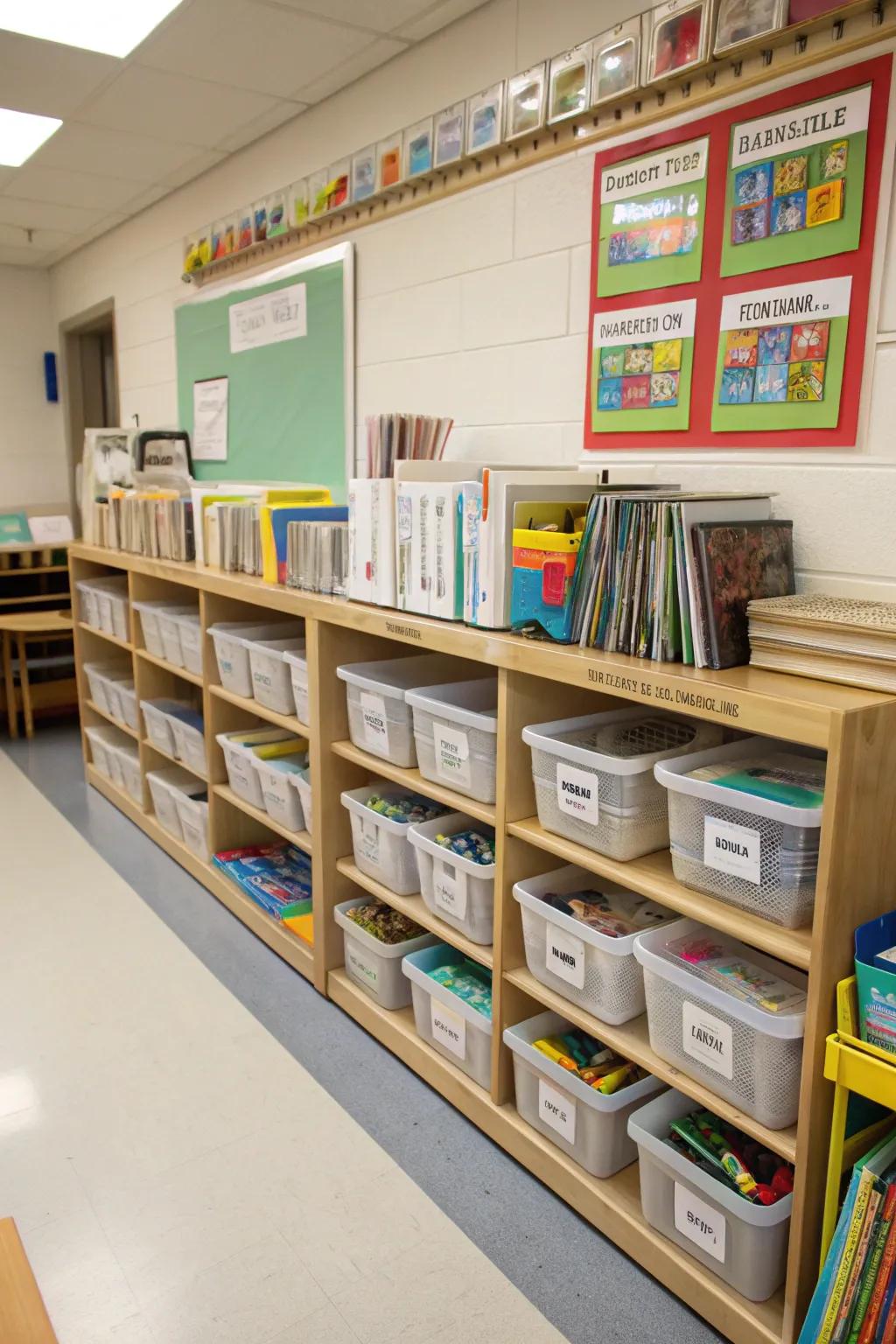 Organized storage maintains order and accessibility.