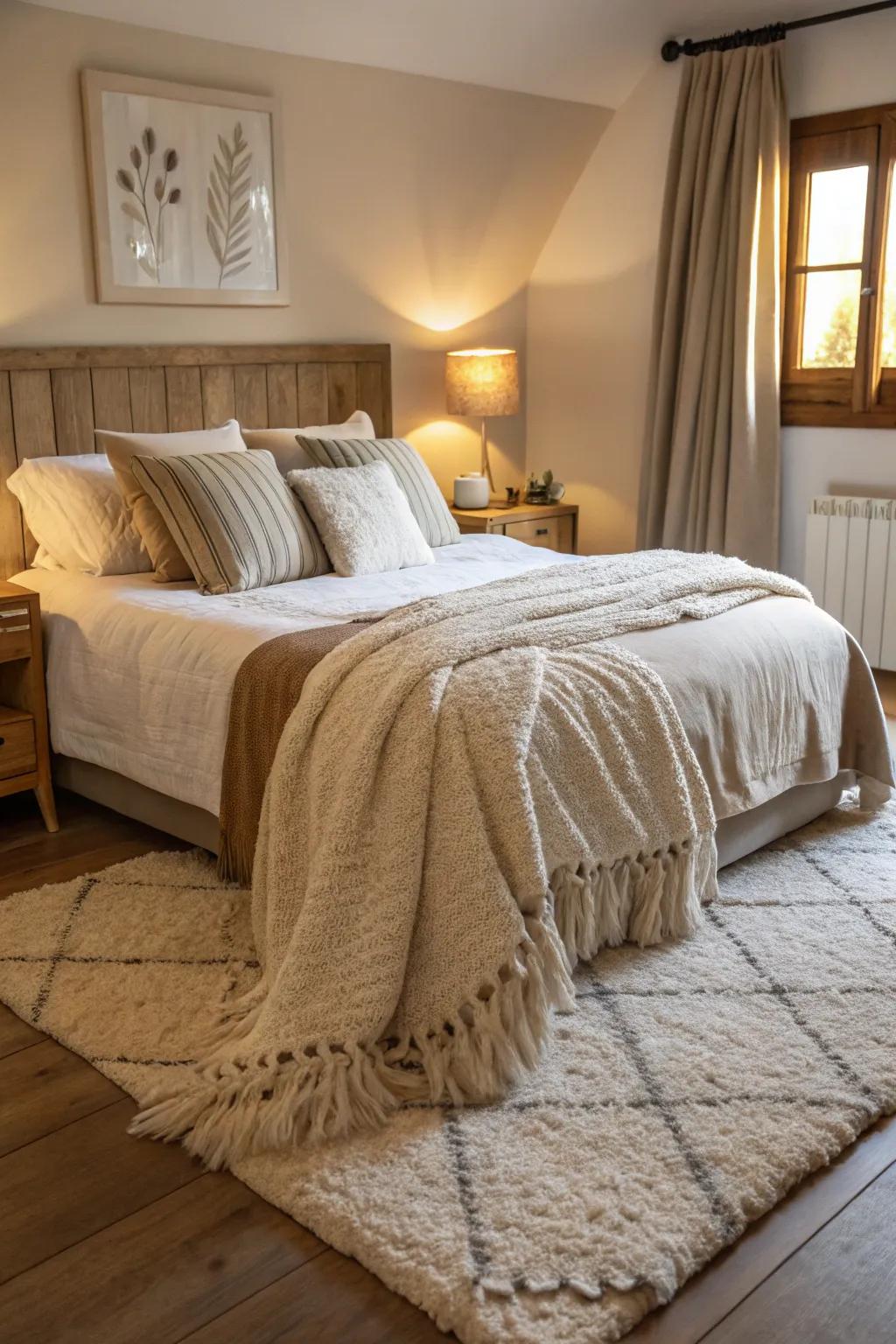 Delicate fabrics amplify comfort and style in this attractive bedroom.