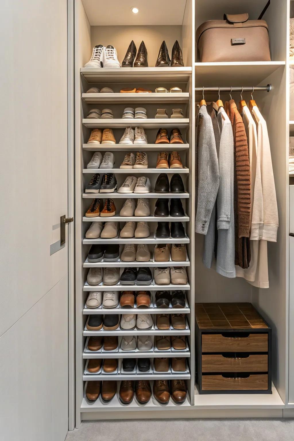 Breathe new life into your closet by freeing up floor space with a stylish shoe rack.