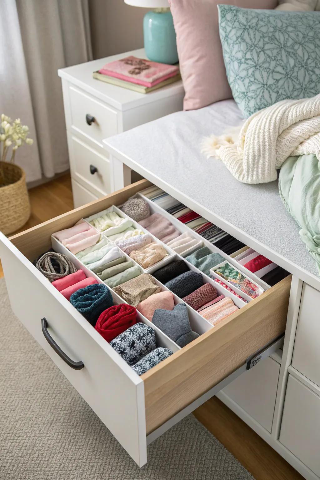 Drawer organizers provide excellent compartmentalization.