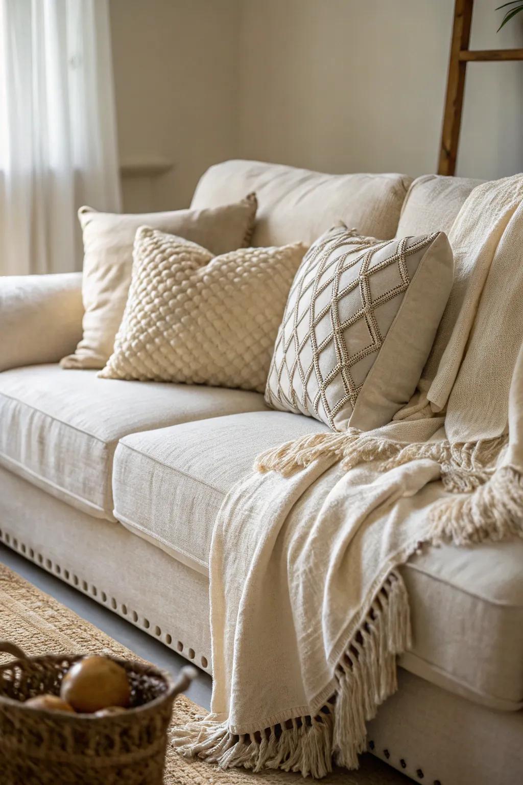 Grained fabrics accentuate the comfortable coastal sensation.