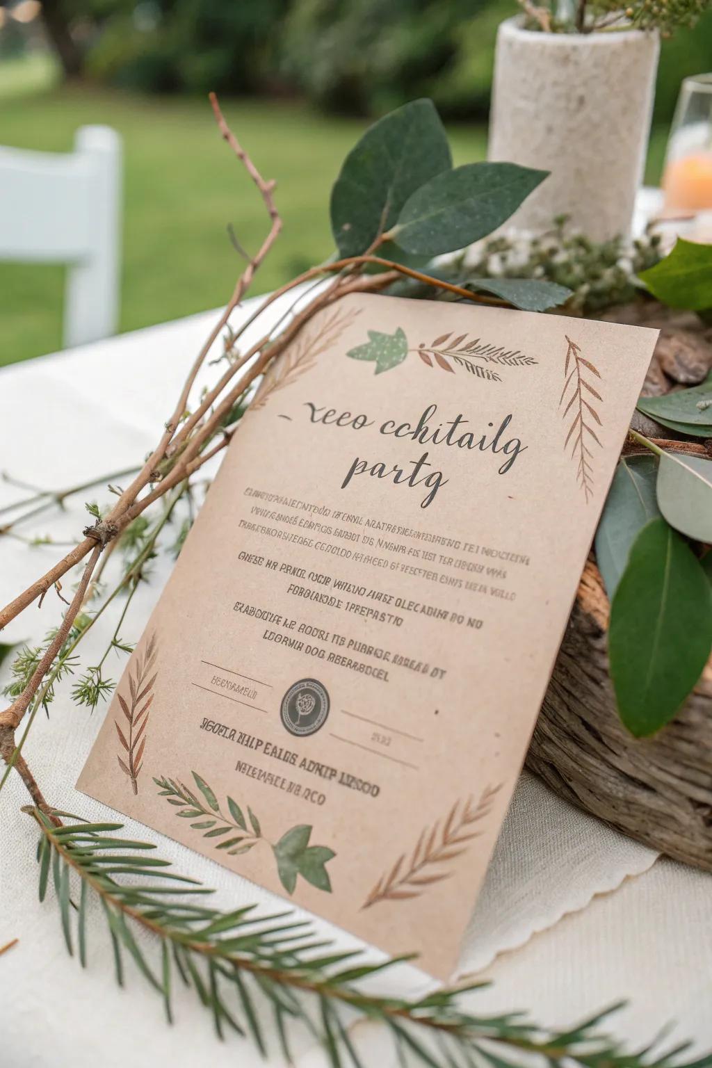 Embrace sustainability with eco-chic cocktail party invitations.