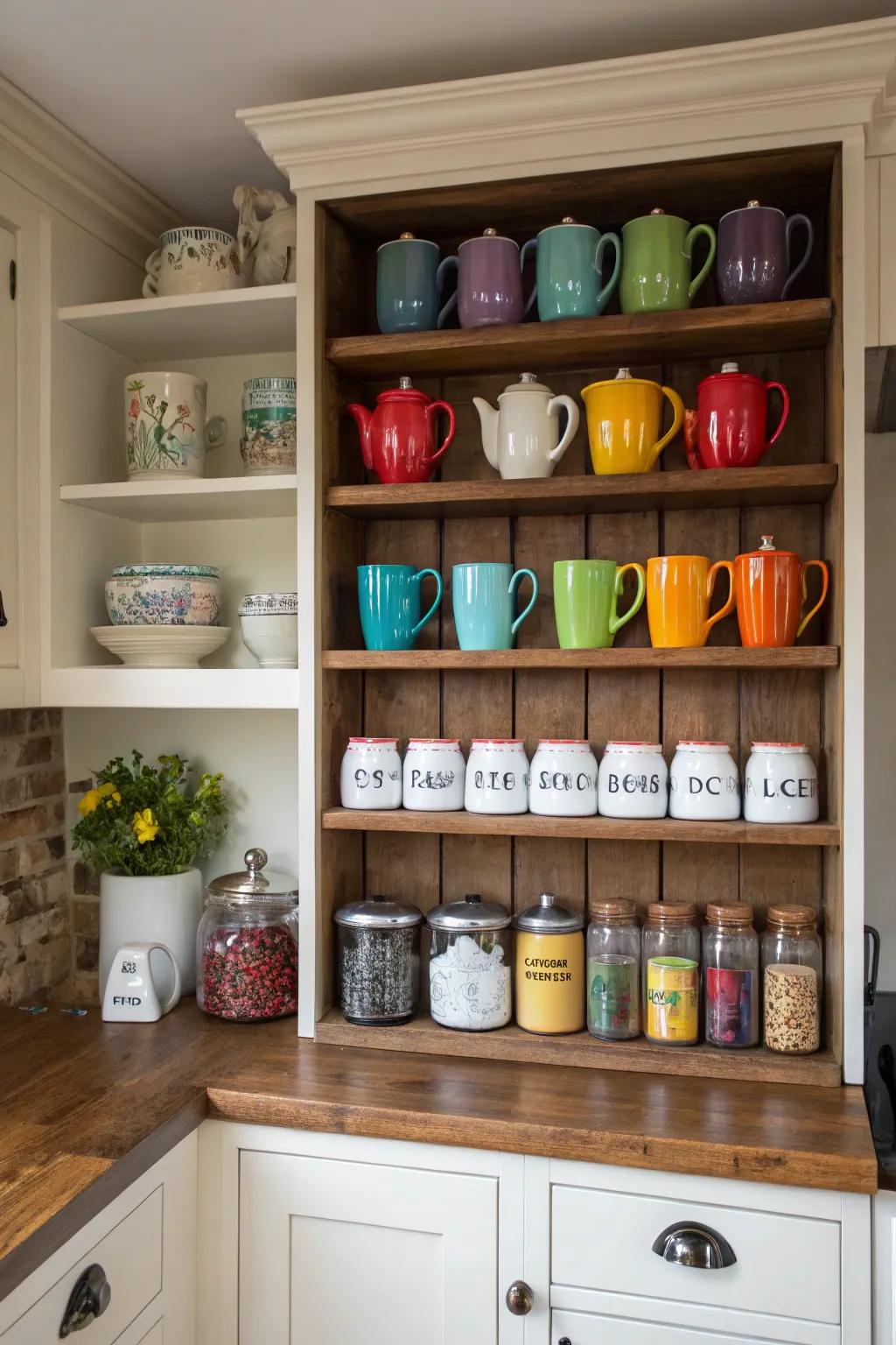 Open shelving keeps your coffee and tea necessities accessible and beautifully displayed.
