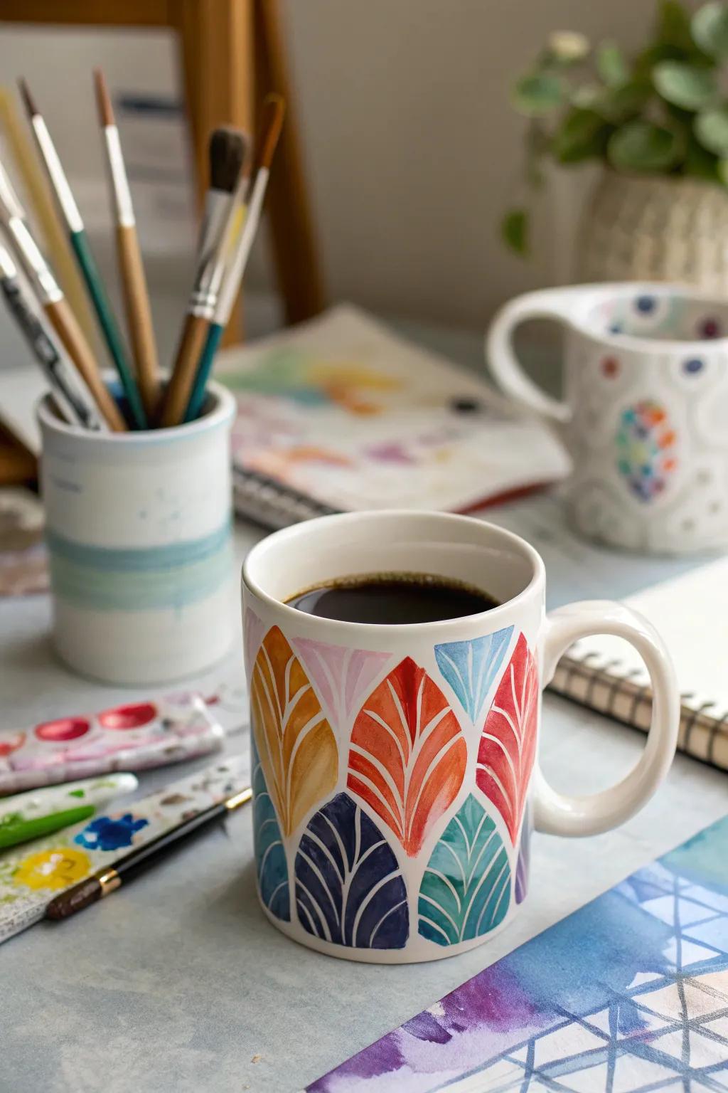 A mug with artistic flair and abstract designs.