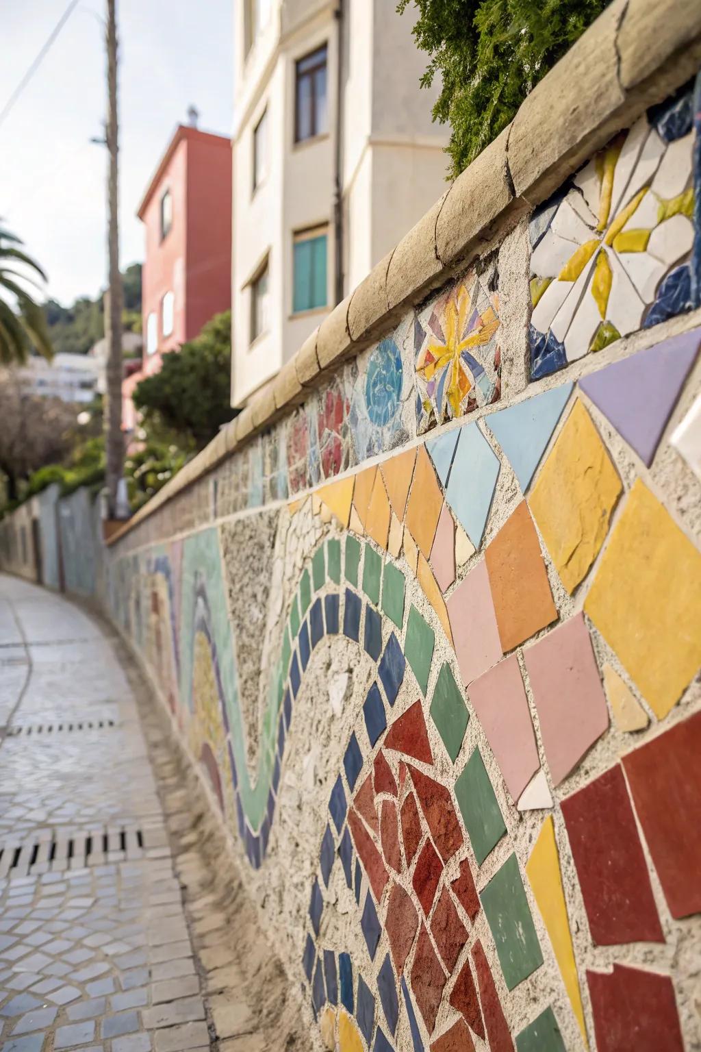 An arrangement of mosaics with various tinted pieces in an elaborate pattern.