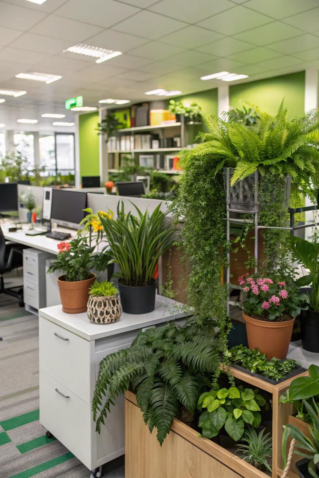 Office space enhanced with lush greenery.