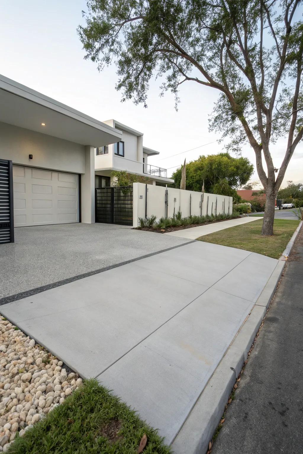 A minimalist driveway design defined by clean, modern lines.