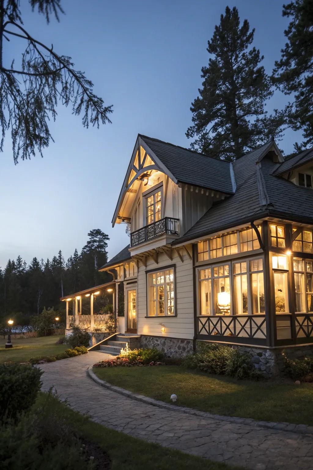 Architectural elements exquisitely highlighted by spot beams.