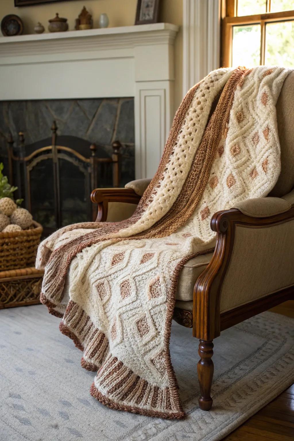 Hand-woven blankets offer warmth and comfort.