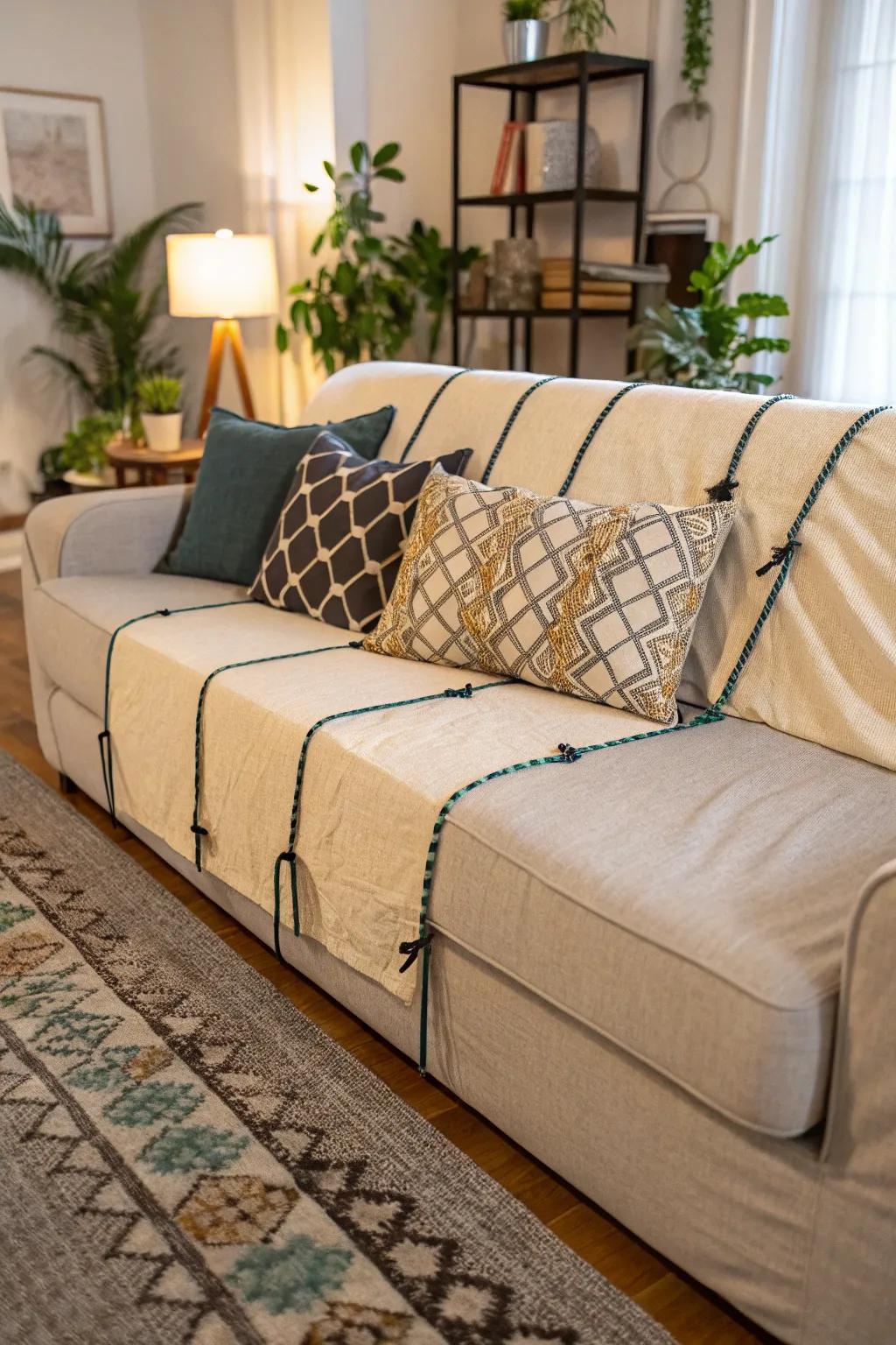 Adhesive covers provide a simple approach to refresh your couch.