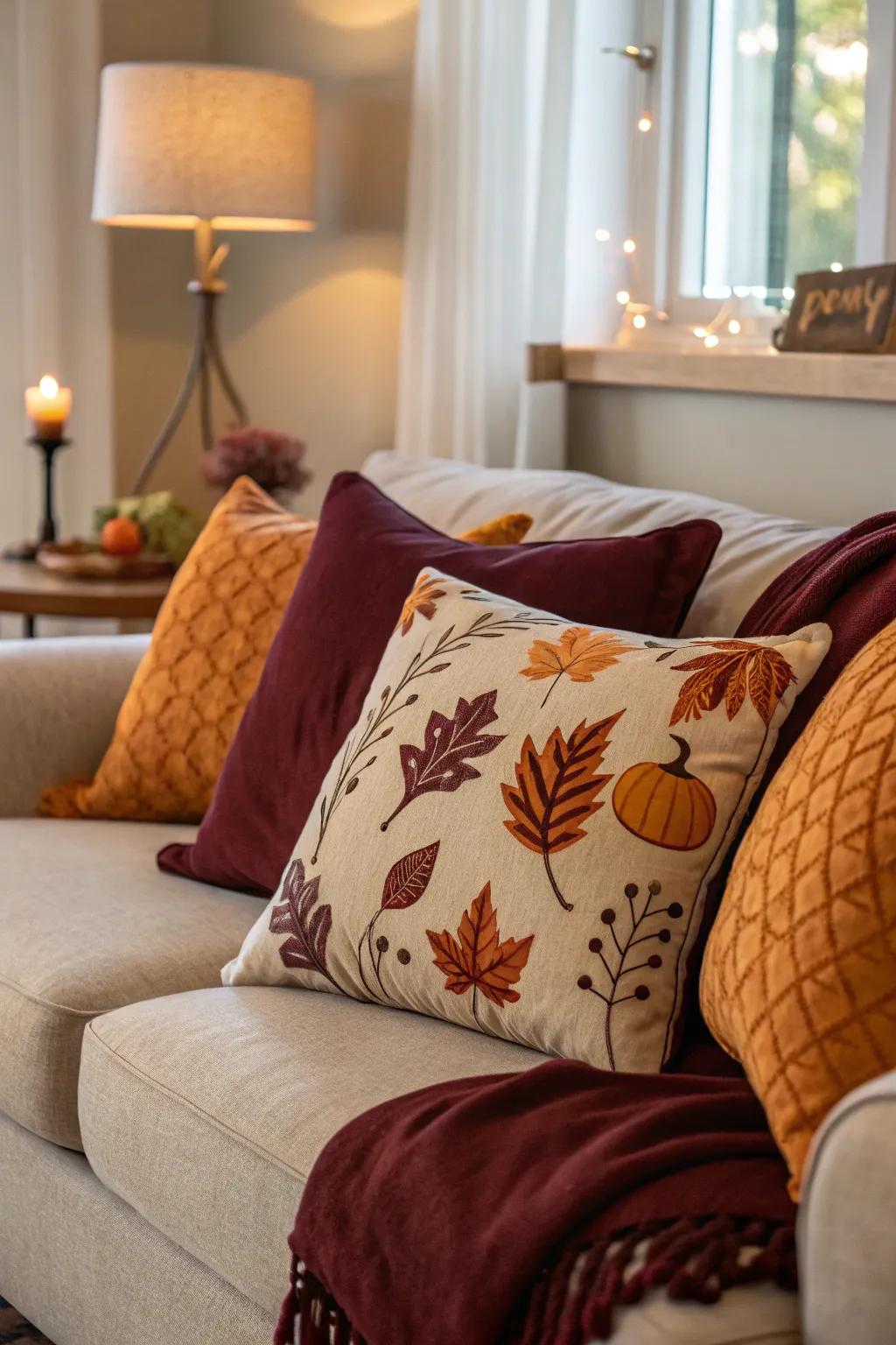 Seasonal pillows bring a celebratory touch to your decor.