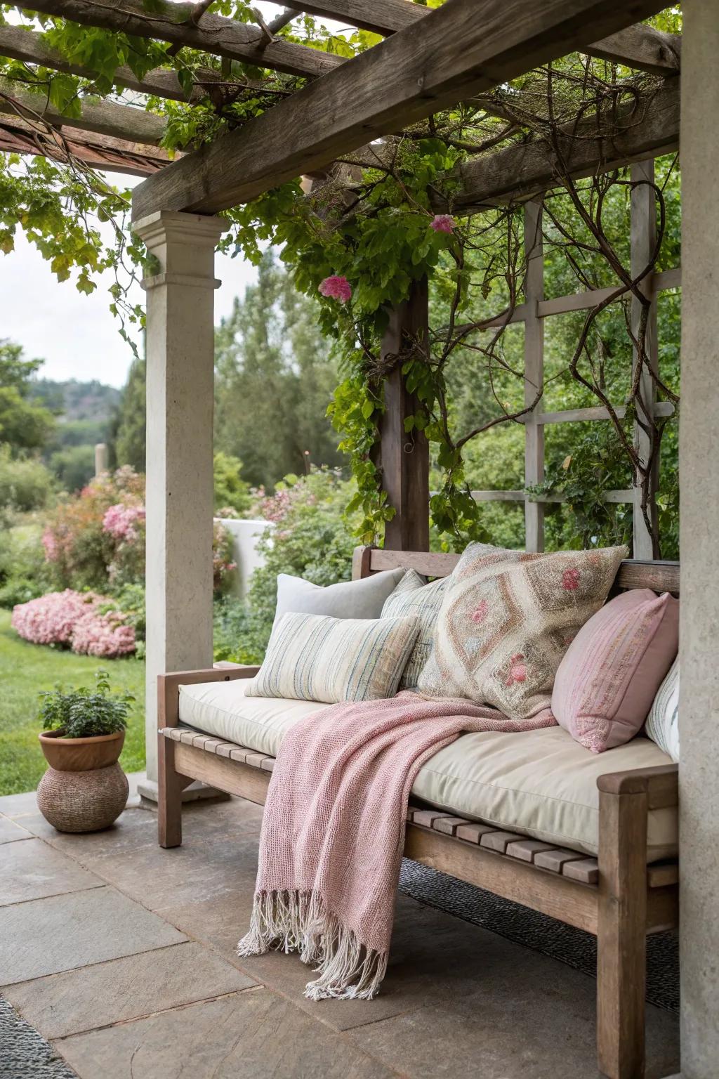 Plush textiles transform your porch into the definitive relaxation zone.