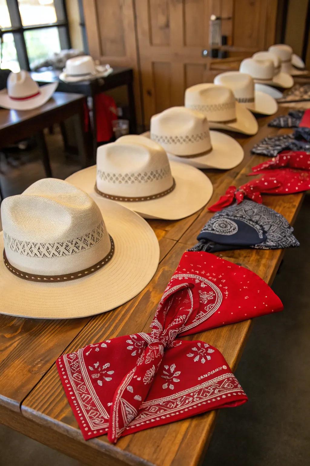 Equip attendees with cowboy hats and neckwear to help them embody the character.