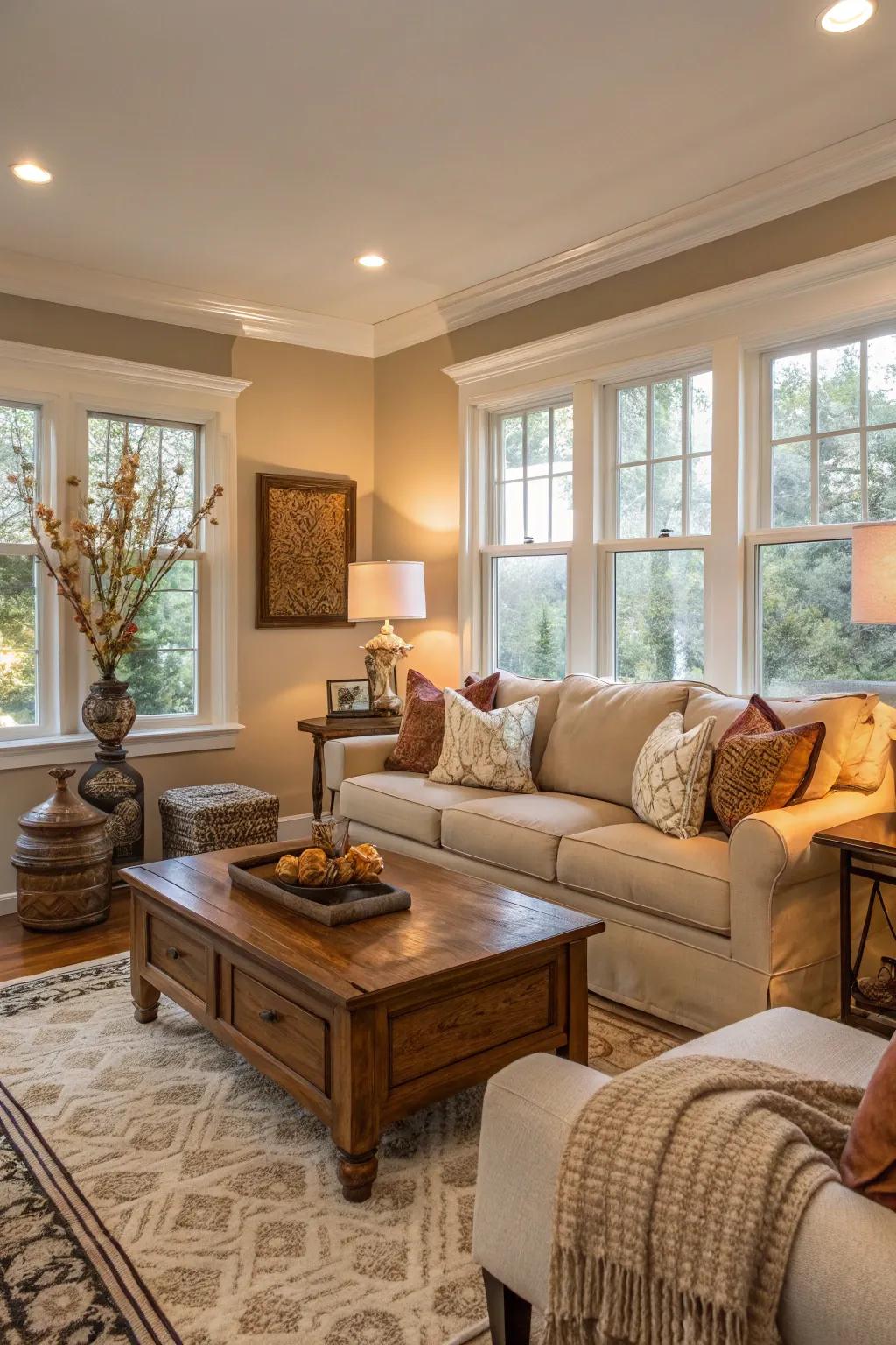 Neutral shades provide a soothing and comfortable ambiance.